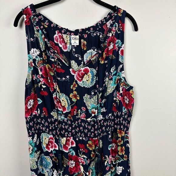 Bila boho floral asymmetrical hem Smocked waist sleeveless maxi dress - Picture 2 of 11